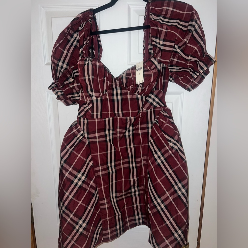 New Anthropologie Maeve Maroon Plaid Tartan Holiday Winter Mini Dress XL basque - Picture 3 of 3